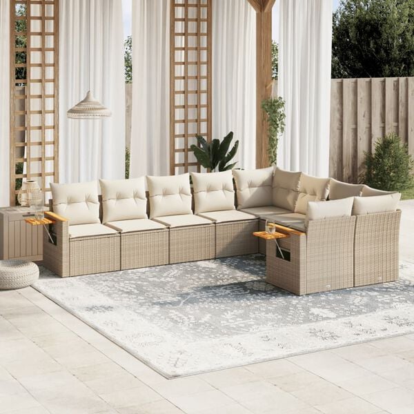 vidaXL 9 Piece Garden Sofa Set with Cushions Beige Poly Rattan