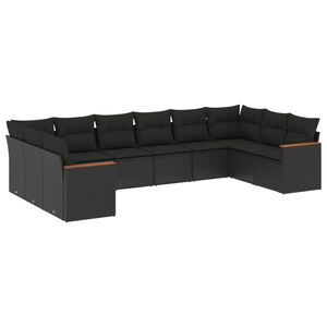 vidaXL 10 Piece Garden Sofa Set with Cushions Black Poly Rattan