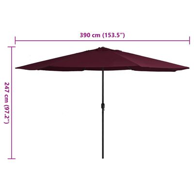 vidaXL Outdoor Parasol with Metal Pole 390 cm Bordeaux Red
