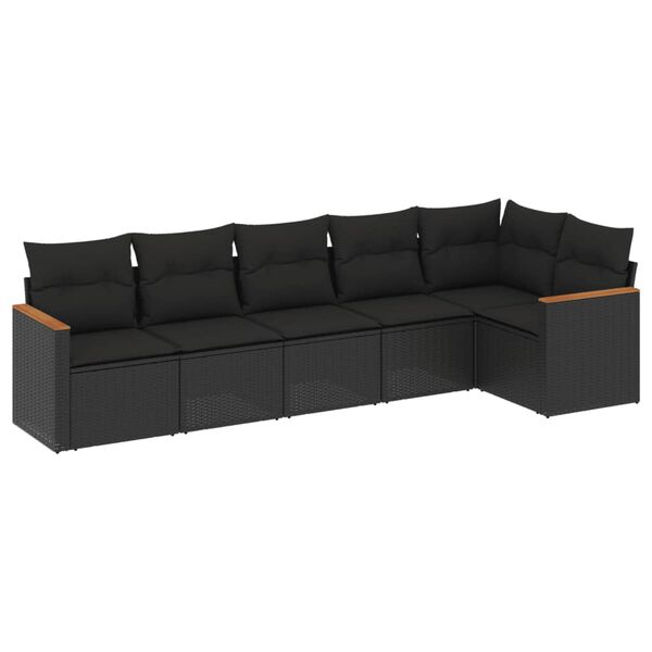 vidaXL 6 Piece Garden Sofa Set with Cushions Black Poly Rattan