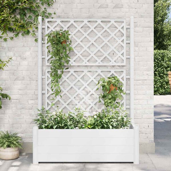 vidaXL Garden Planter with Trellis 100x43x142 cm PP White