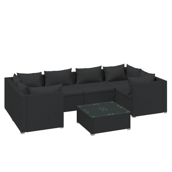 vidaXL 7 Piece Garden Lounge Set with Cushions Poly Rattan Black