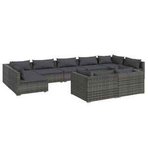 vidaXL Garden Lounge Set | Grey | PE rattan, powder-coated steel, plastic