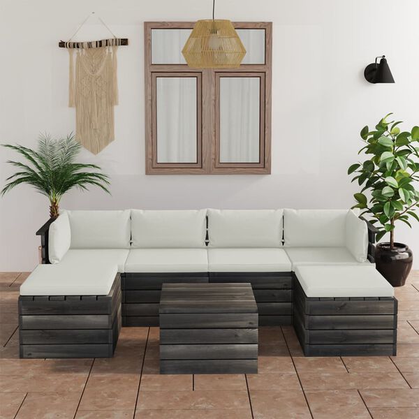 vidaXL 7 Piece Garden Pallet Lounge Set with Cushions Solid Pinewood