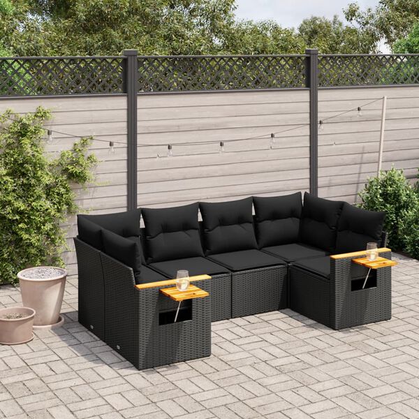 vidaXL 6 Piece Garden Sofa Set with Cushions Black Poly Rattan