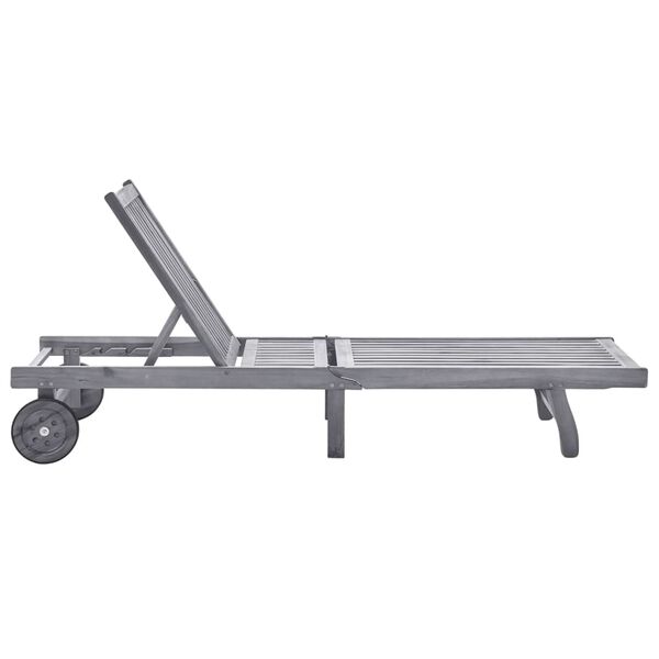 vidaXL Garden Sun Lounger with Cushion Grey Solid Acacia Wood