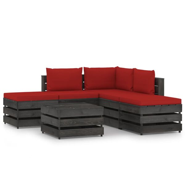 vidaXL 6 Piece Garden Lounge Set with Cushions Grey Impregnated Wood