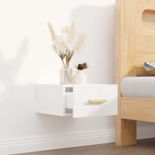 vidaXL Wall-mounted Bedside Cabinet High Gloss White 35x35x20 cm