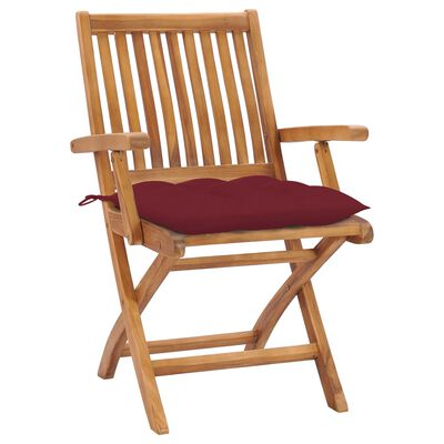 vidaXL Garden Chairs 2 pcs with Wine Red Cushions Solid Teak Wood