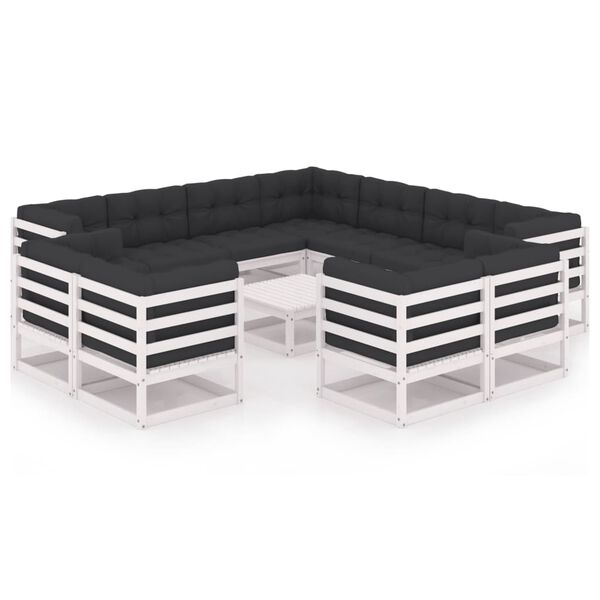 vidaXL 12 Piece Garden Lounge Set with Cushions White Solid Pinewood