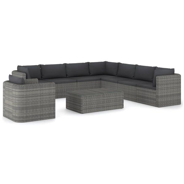 vidaXL 9 Piece Garden Lounge Set with Cushions Poly Rattan Grey