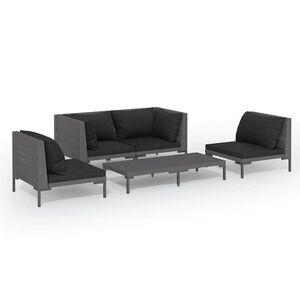 vidaXL 5 Piece Garden Lounge Set with Cushions Poly Rattan Dark Grey