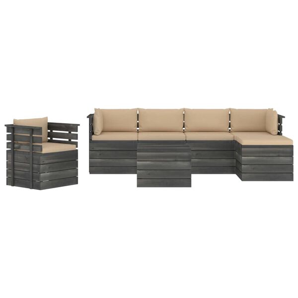 vidaXL 7 Piece Garden Pallet Lounge Set with Cushions Solid Pinewood