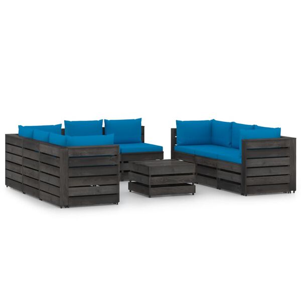 vidaXL 9 Piece Garden Lounge Set with Cushions Grey Impregnated Wood