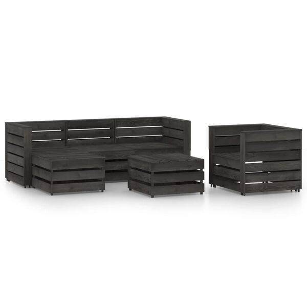vidaXL 6 Piece Garden Lounge Set Grey Impregnated Pinewood