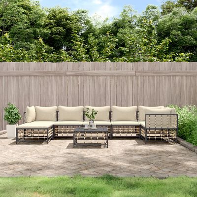 vidaXL 8 Piece Garden Lounge Set with Cushions Anthracite Poly Rattan