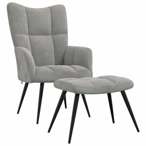 vidaXL Relaxing Chair with a Stool Light Grey Velvet