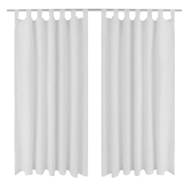 2 pcs White Micro-Satin Curtains with Loops 140 x 245 cm