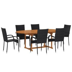 vidaXL 7 Piece Garden Dining Set Poly Rattan Black