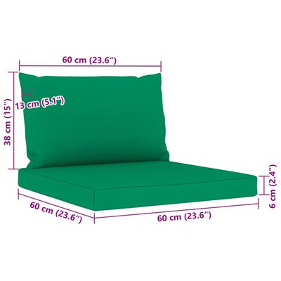 vidaXL Garden 3-Seater Pallet Sofa with Green Cushions Pinewood