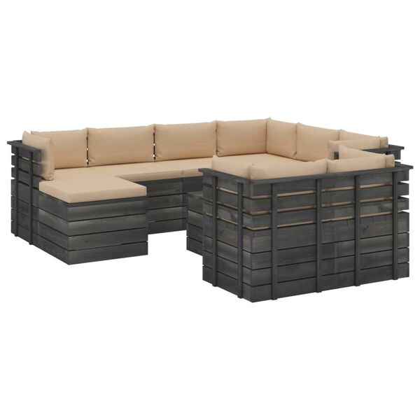 vidaXL 10 Piece Garden Pallet Lounge Set with Cushions Solid Pinewood