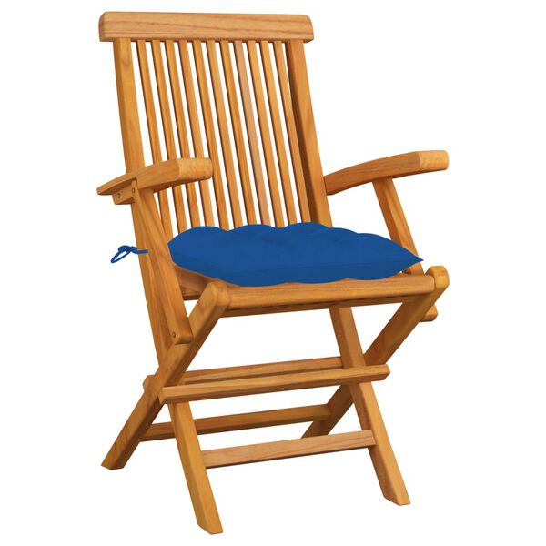 vidaXL Garden Chairs with Blue Cushions 3 pcs Solid Teak Wood