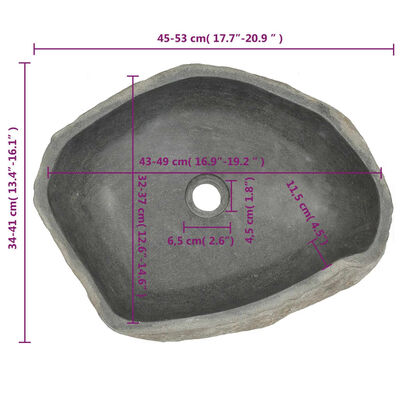 vidaXL Basin River Stone Oval 45-53 cm