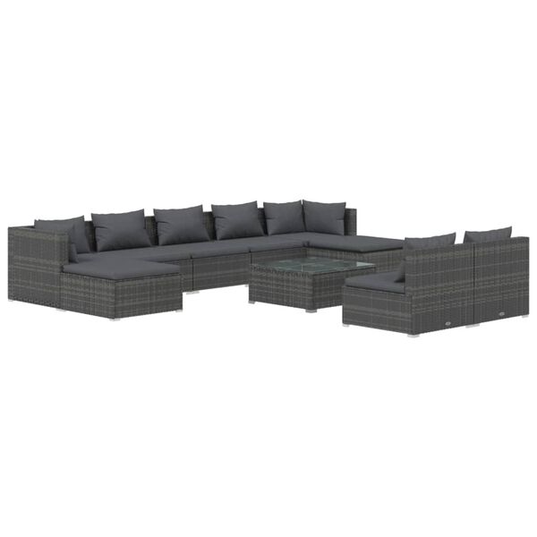 vidaXL 10 Piece Garden Lounge Set with Cushions Grey Poly Rattan