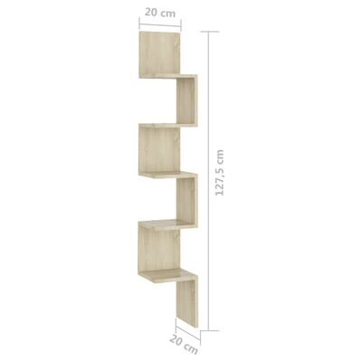 vidaXL Wall Corner Shelf Sonoma Oak 20x20x127.5 cm Engineered Wood