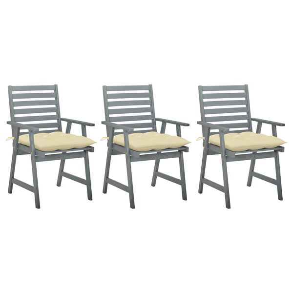 vidaXL Outdoor Dining Chairs with Cushions 3 pcs Solid Acacia Wood