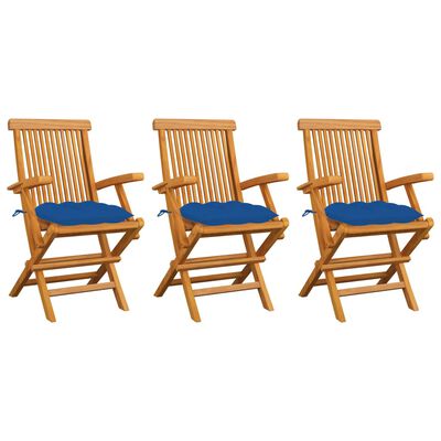 vidaXL Garden Chairs with Blue Cushions 3 pcs Solid Teak Wood