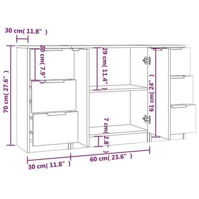 vidaXL Sideboards 3 pcs Concrete Grey Engineered Wood