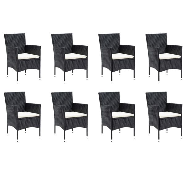 vidaXL 9 Piece Garden Dining Set with Cushions Poly Rattan Black