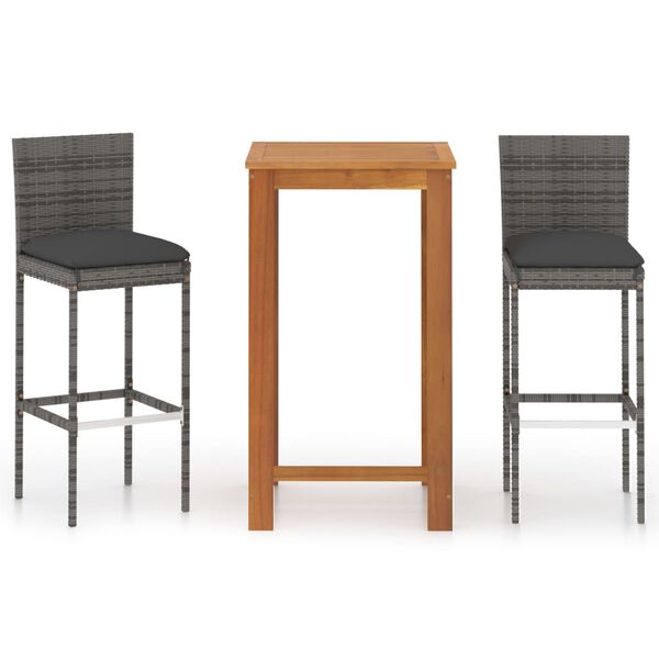 vidaXL 3 Piece Garden Bar Set with Cushions Grey