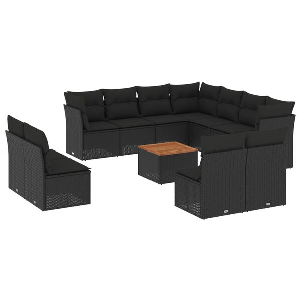 vidaXL 12 Piece Garden Sofa Set with Cushions Black Poly Rattan