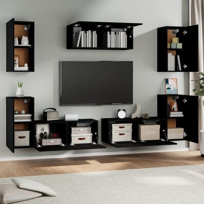 vidaXL 7 Piece TV Cabinet Set Black Engineered Wood