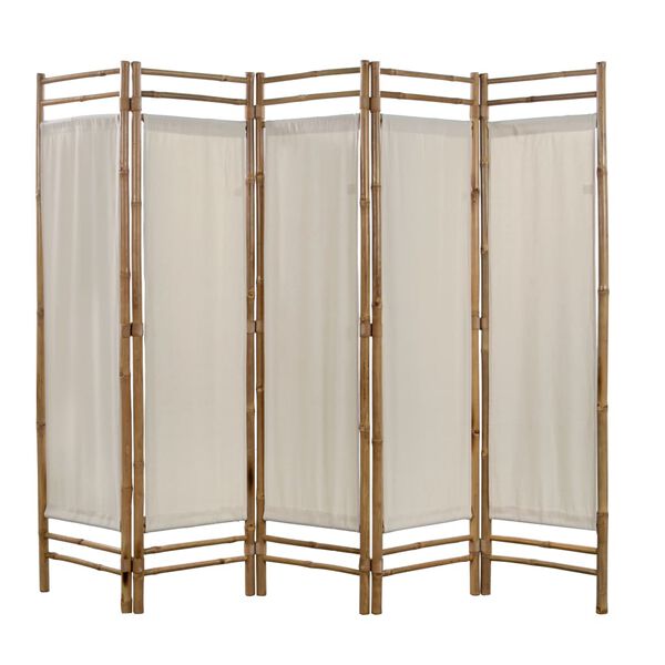 vidaXL Folding 5-Panel Room Divider Bamboo and Canvas 200 cm