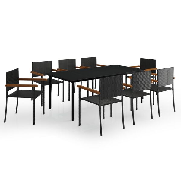 vidaXL 9 Piece Garden Dining Set Black