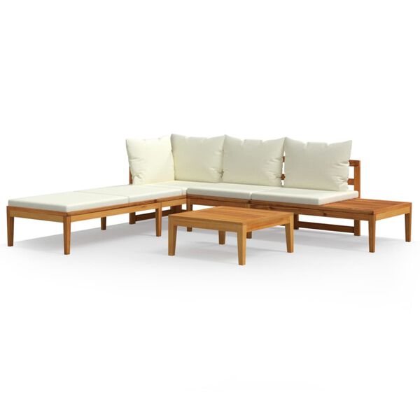 vidaXL 3 Piece Garden Lounge Set with Cream White Cushions Acacia Wood