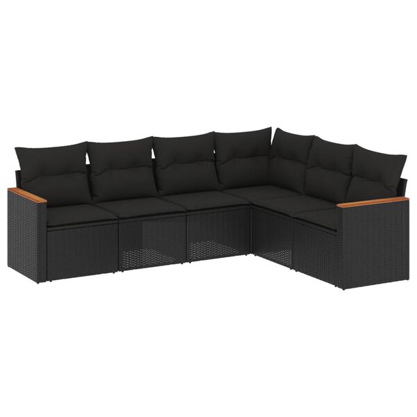 vidaXL 6 Piece Garden Sofa Set with Cushions Black Poly Rattan