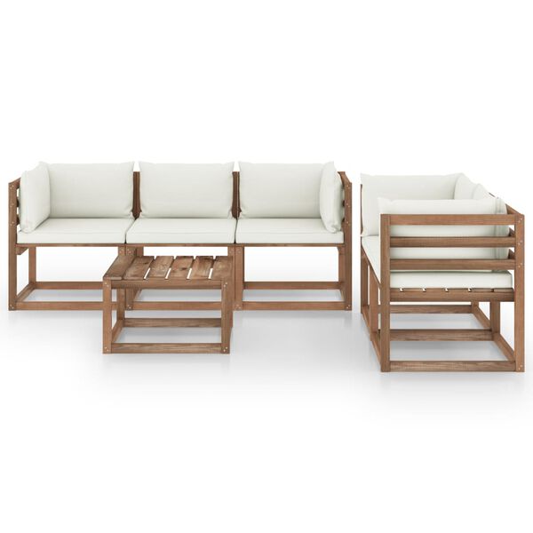 vidaXL 6 Piece Garden Lounge Set with Cream Cushions