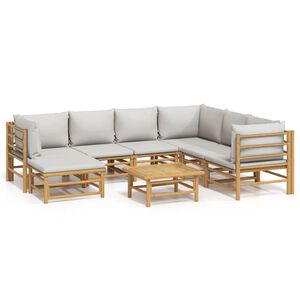 vidaXL 8 Piece Garden Lounge Set with Light Grey Cushions Bamboo