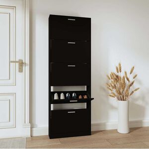 vidaXL Shoe Cabinet Black 59x17x169 cm Engineered Wood