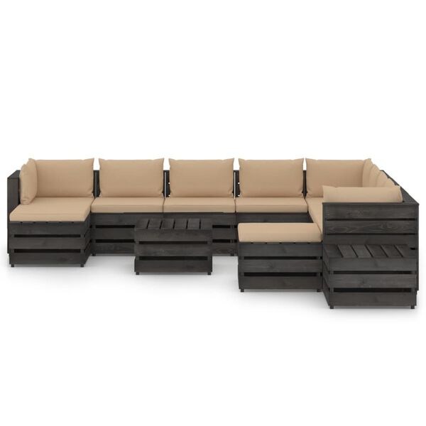 vidaXL 12 Piece Garden Lounge Set with Cushions Grey Impregnated Wood