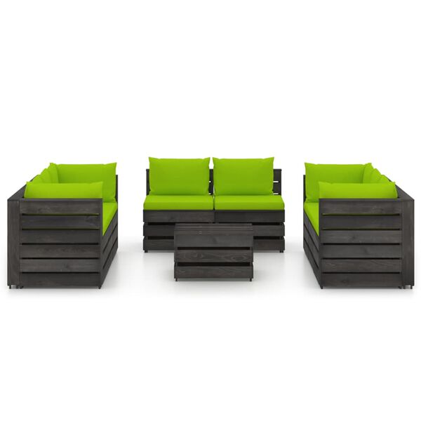 vidaXL 9 Piece Garden Lounge Set with Cushions Grey Impregnated Wood