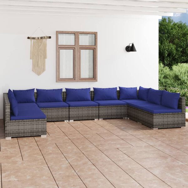 vidaXL 9 Piece Garden Lounge Set with Cushions Poly Rattan Grey