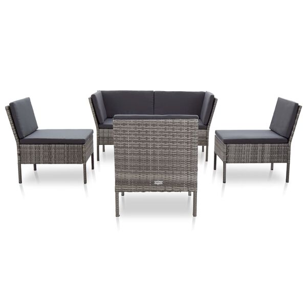 vidaXL 6 Piece Garden Lounge Set with Cushions Poly Rattan Grey