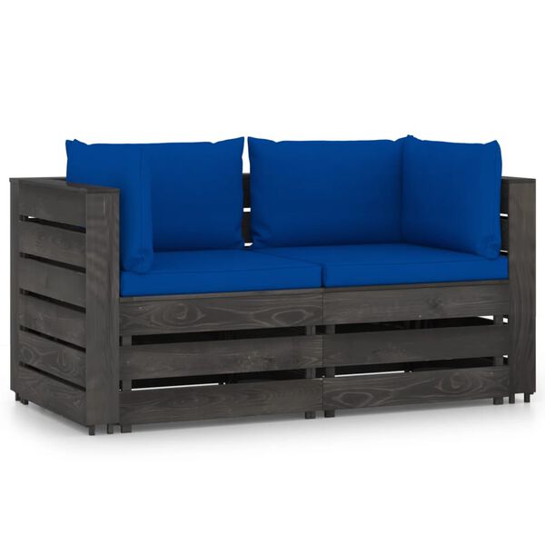 vidaXL 2-Seater Garden Sofa with Cushions Grey Impregnated Wood