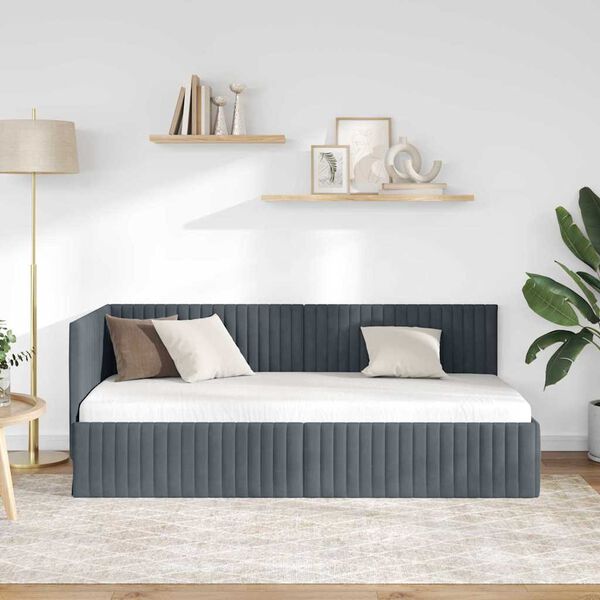 vidaXL Corner Bed Frame with Headboard Dark Grey 90 cm x 200 cm Velvet