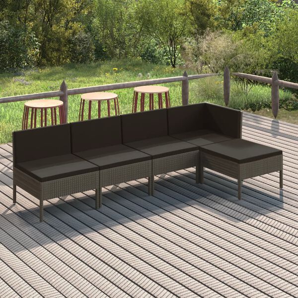 vidaXL 5 Piece Garden Lounge Set with Cushions Poly Rattan Grey